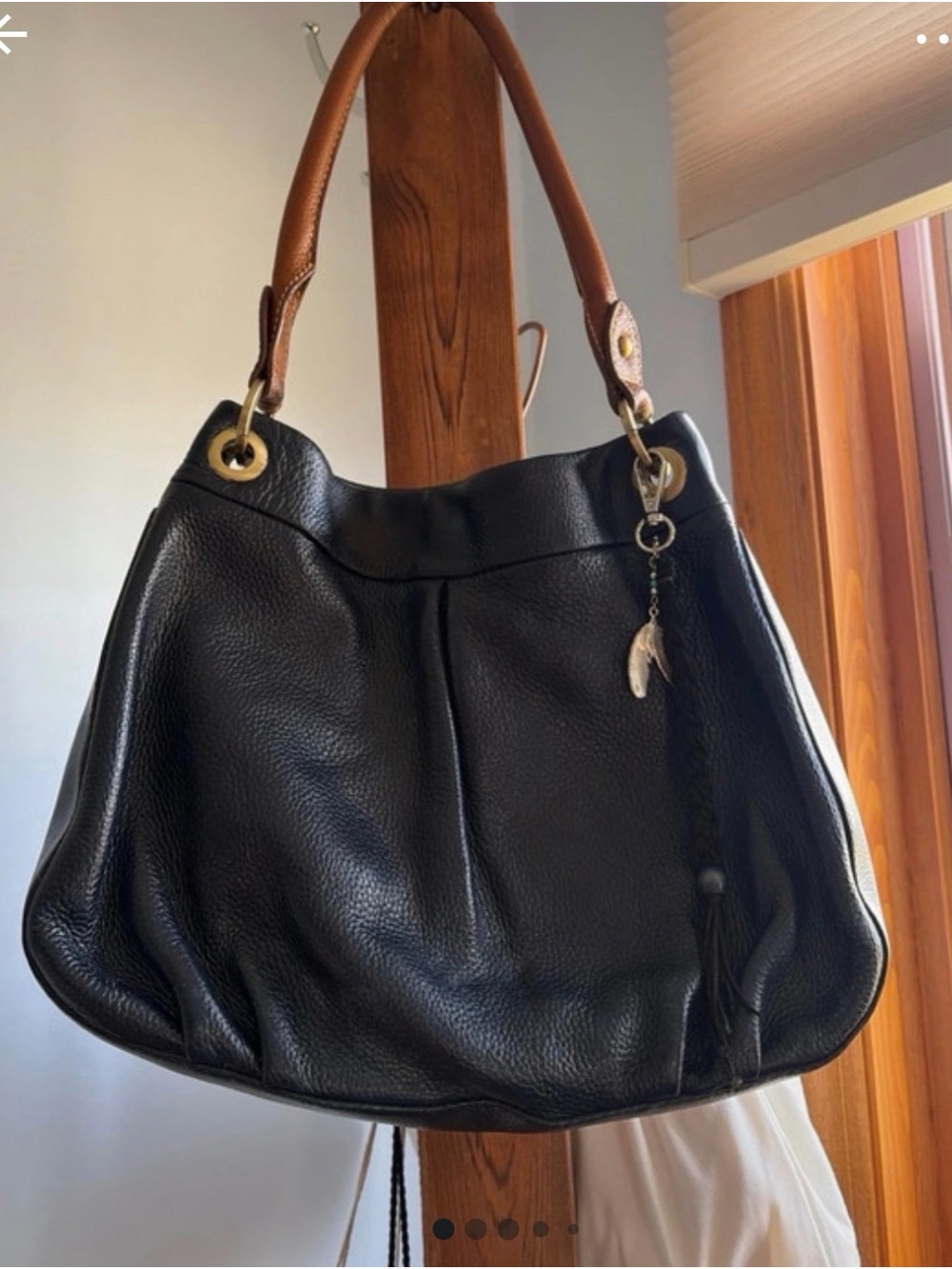 Coldwater Creek-Blue Leather Shoulder Bag with Brown Leather Handles